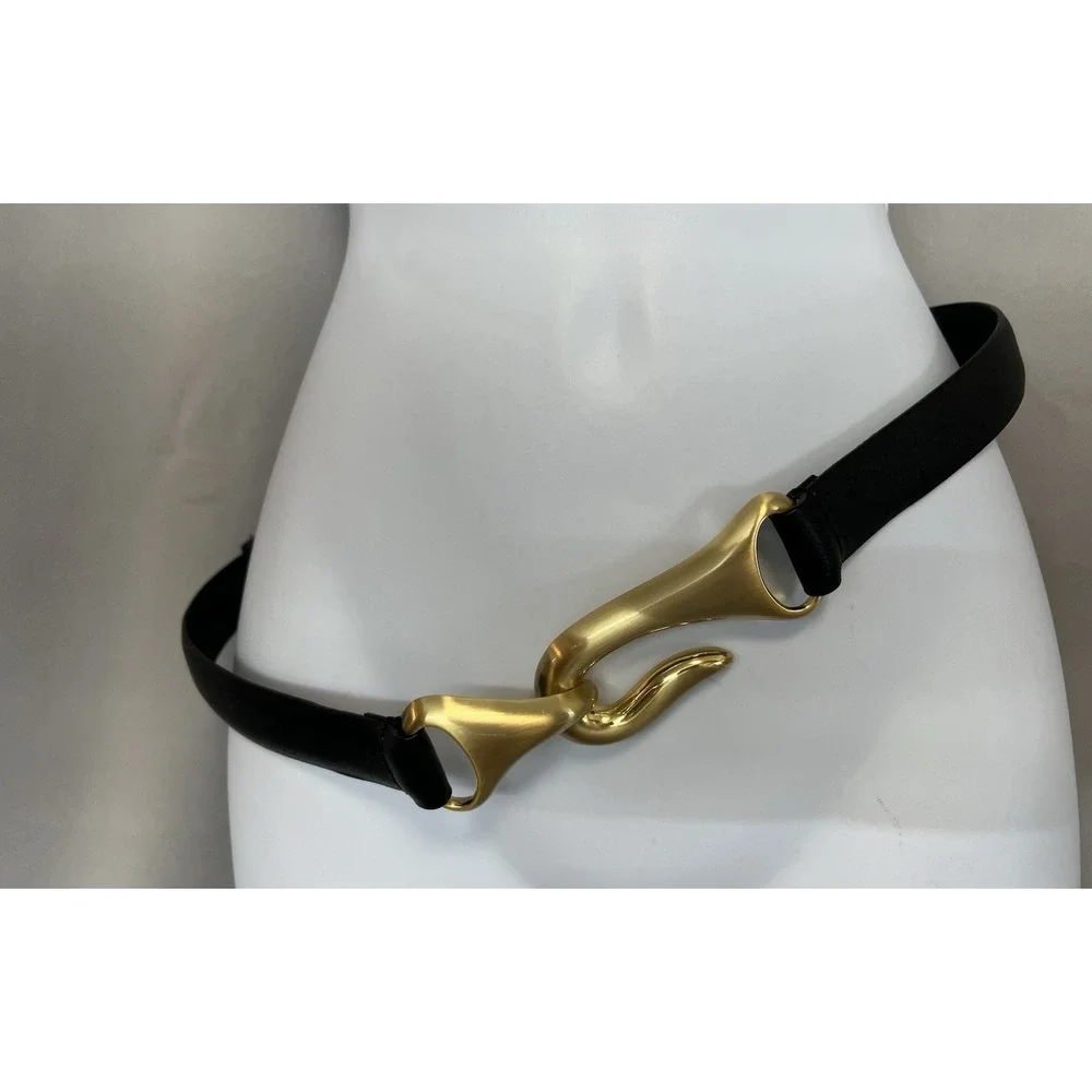 Chico's Womens Black M/L Adjustable Gold Tone‎ Claw Buckle Leather Belt